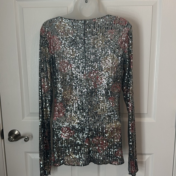 Free People intimately gold rush sequin floral long sleeve top - Picture 4 of 7